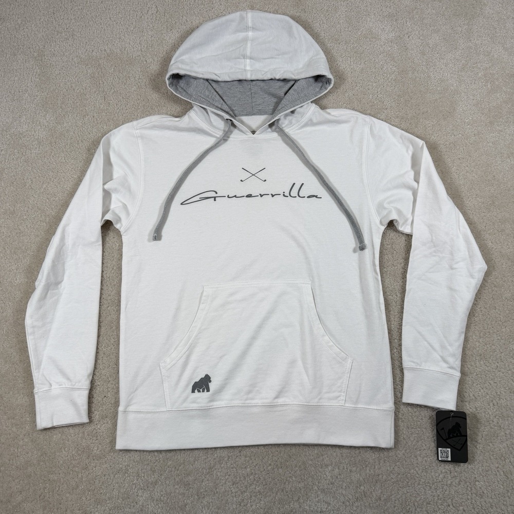 NWT Guerrilla Script Golf Hoodie Mens S White Long Sleeve Logo French Terry Grla